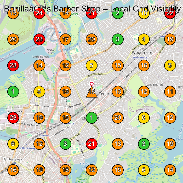 Bonilla's Barber Shop Barber Shop GeoGrid ranking map for Inwood NY
